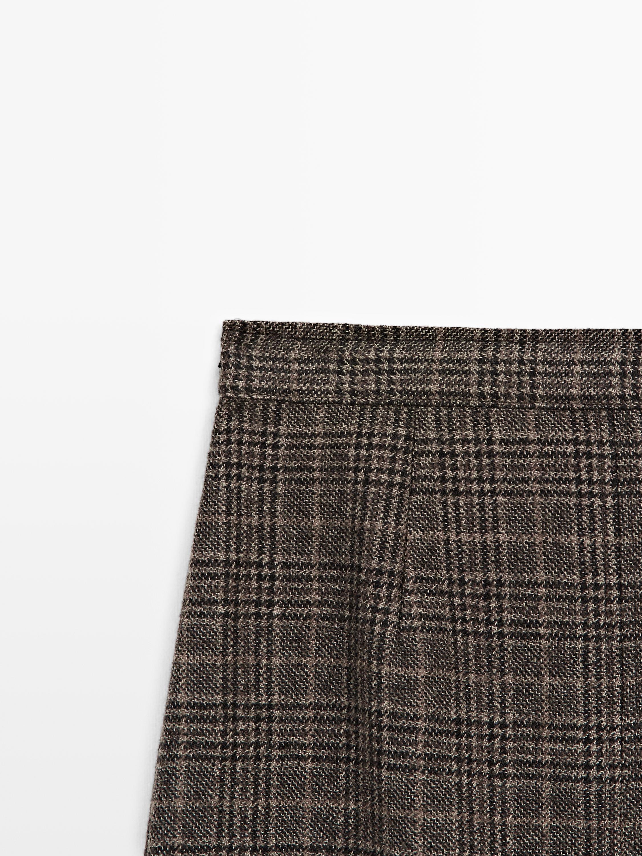 100% wool check midi skirt